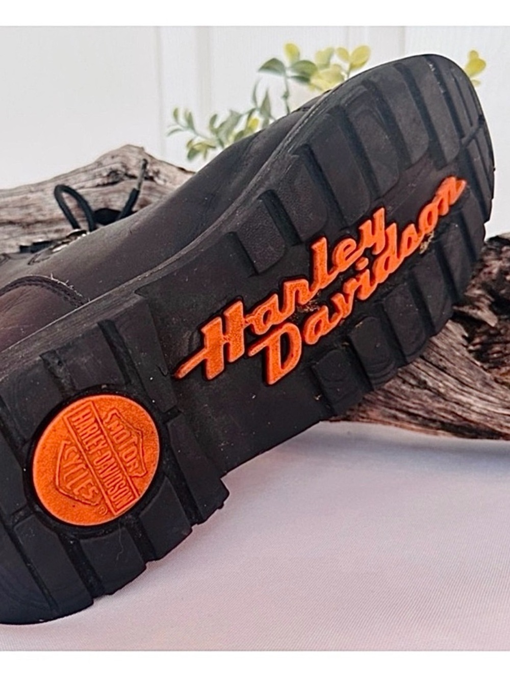 HARLEY-DAVIDSON ~ Men's Rugged Lace Up Black Boots w/Silver Monogrammed Hardware